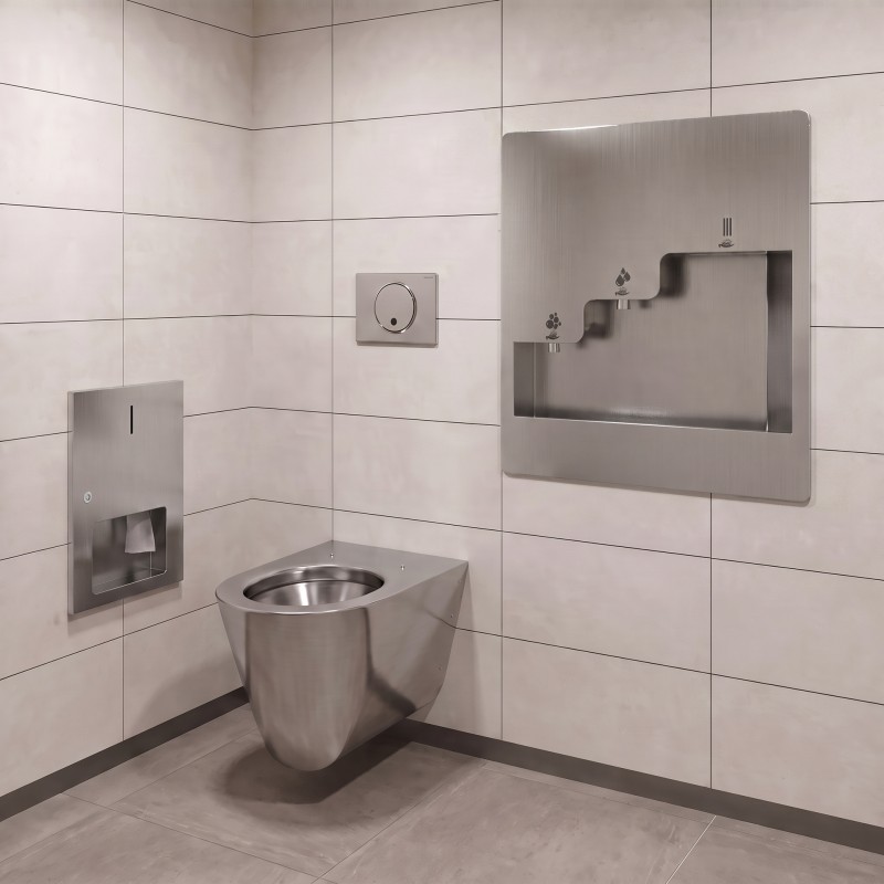 Distributeur de papier WC inox encastrable antivandalisme pour sanitaires collectifs Distributeur de papier WC inox encastrable antivandalisme pour sanitaires collectifs