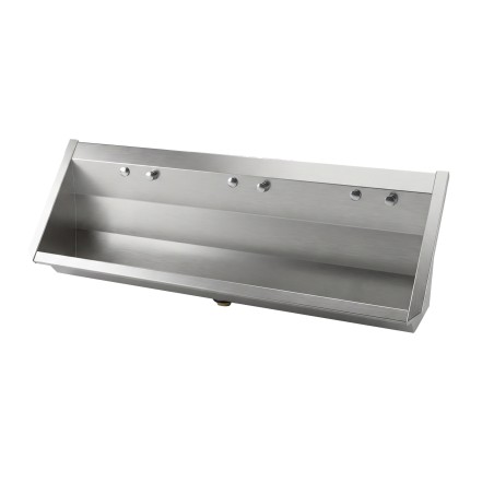 Urinoir collectif 3 places en inox finition satinée avec robinetterie temporisée intégrée
