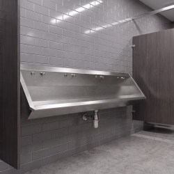 Urinoir collectif mural inox avec rinçage individuel par robinets poussoirs temporisés Urinoir collectif mural inox avec rinçage individuel par robinets poussoirs temporisés