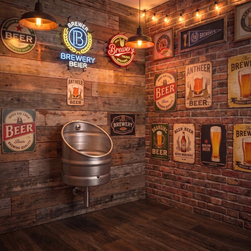 Urinoir design fût de bière KEG en acier inoxydable avec chasse automatique Urinoir design fût de bière KEG en acier inoxydable avec chasse automatique