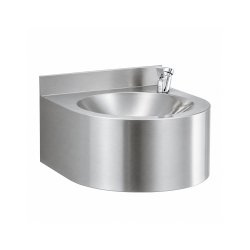 Wall-mounted brushed stainless steel drinking fountain for public spaces