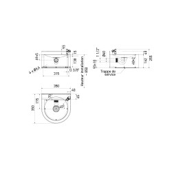 Wall-mounted stainless steel fountain 350 x 350 x H 202 mm avec backsplash