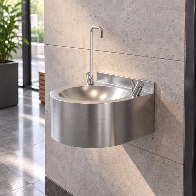 Wall-mounted stainless steel drinking fountain avec bottle-fill spout for office spaces Wall-mounted stainless steel drinking fountain avec bottle-fill spout for office spaces