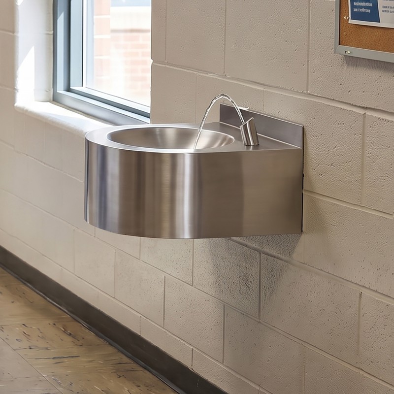 Public drinking fountain, stainless steel, vandal-resistant, with detection Public drinking fountain, stainless steel, vandal-resistant, with detection