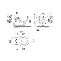 Dimensions cuvette WC suspendue OPTIMA inox brossé – L360 x P535 x H362 mm Dimensions cuvette WC suspendue OPTIMA inox brossé – L360 x P535 x H362 mm