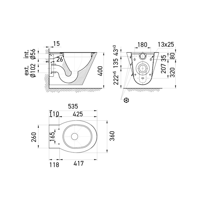Optima suspended toilet bowl brushed stainless steel dimensions: W360 x D535 x H362 mm Optima suspended toilet bowl brushed stainless steel dimensions: W360 x D535 x H362 mm