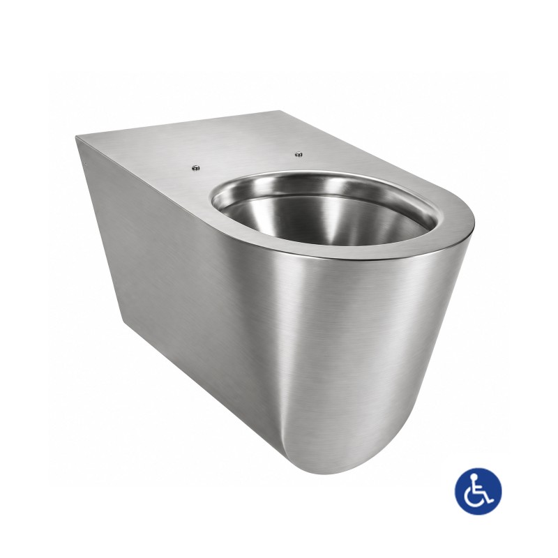 Elongated PMR wall-hung toilet bowl, stainless steel anti-vandal, ULTIMA TC with cross-partition mounting Elongated PMR wall-hung toilet bowl, stainless steel anti-vandal, ULTIMA TC with cross-partition mounting