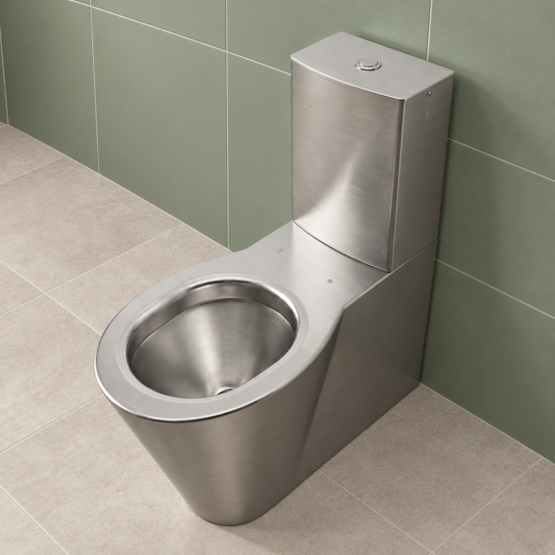WC PMR surélevé OPTIMA en acier inoxydable brossé au design contemporain