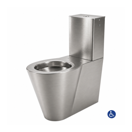 Inodoro monobloc OPTIMA de acero inoxidable elevado de suelo para PMR con cisterna de acero inoxidable cepillado