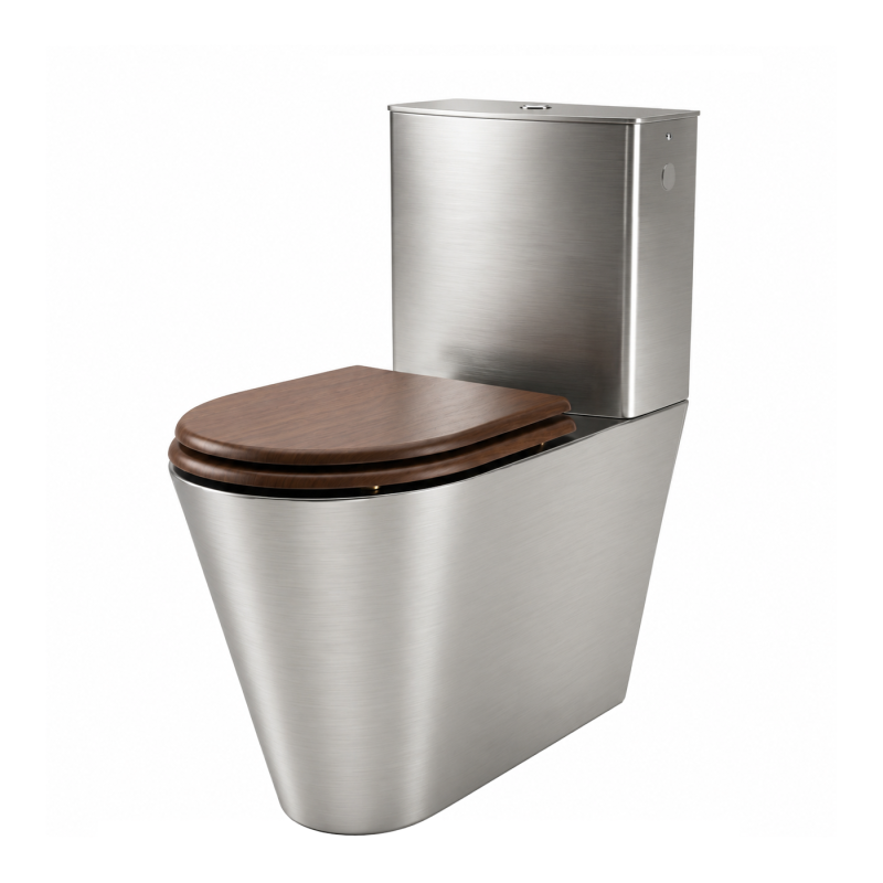 WC inox à poser avec réservoir ULTIMA et abattant aspect acajou WC inox à poser avec réservoir ULTIMA et abattant aspect acajou