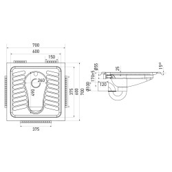 Toilet dimensions, Turkish style stainless steel avec siphon