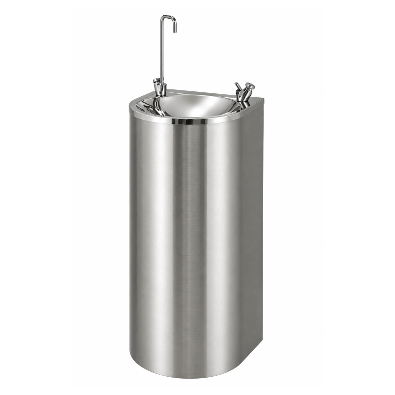 Stainless steel refrigerated water fountain with second swan-neck spout for bottle filling