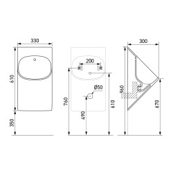 Dimensions urinoir FONTANA sans contact Dimensions urinoir FONTANA sans contact
