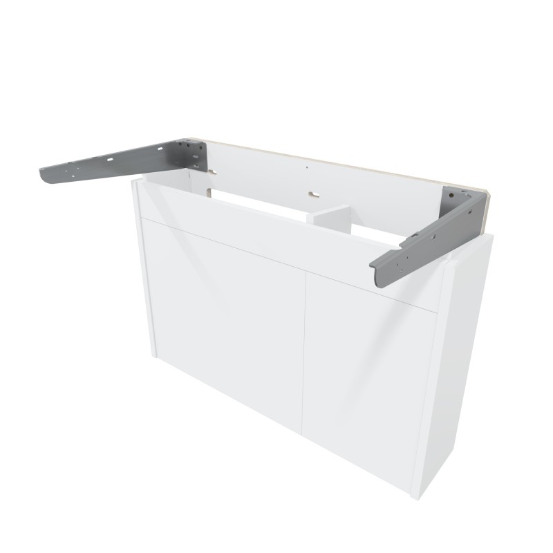 Support mural blanc à consoles inox réglables pour plan-vasque suspendu sans pied 900 mm Support mural blanc à consoles inox réglables pour plan-vasque suspendu sans pied 900 mm