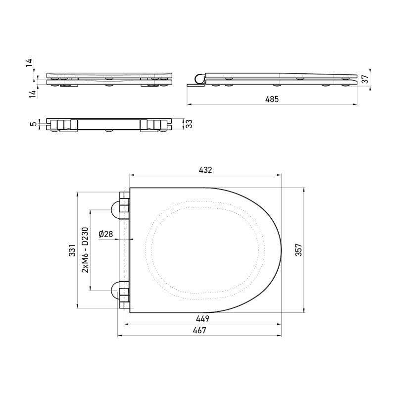 Dimensions abattant double inox WC-INX Dimensions abattant double inox WC-INX