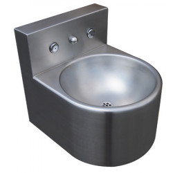Miniature-1 Wash basin vandal proof stainless steel with back splash mural faucet mural temporised integrated cold  water and pre mixed IN-STR