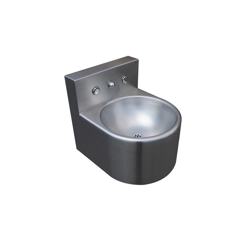 Fregadero antivandálico de acero inoxidable con grifo de pared temporizado integrado de agua fría y caliente