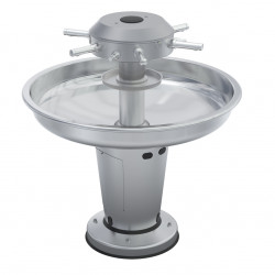 Miniature-3 LAGOON circular stainless steel pedestal fountain sink with a soap reservoir in the base and a brush holder tray LC-04
