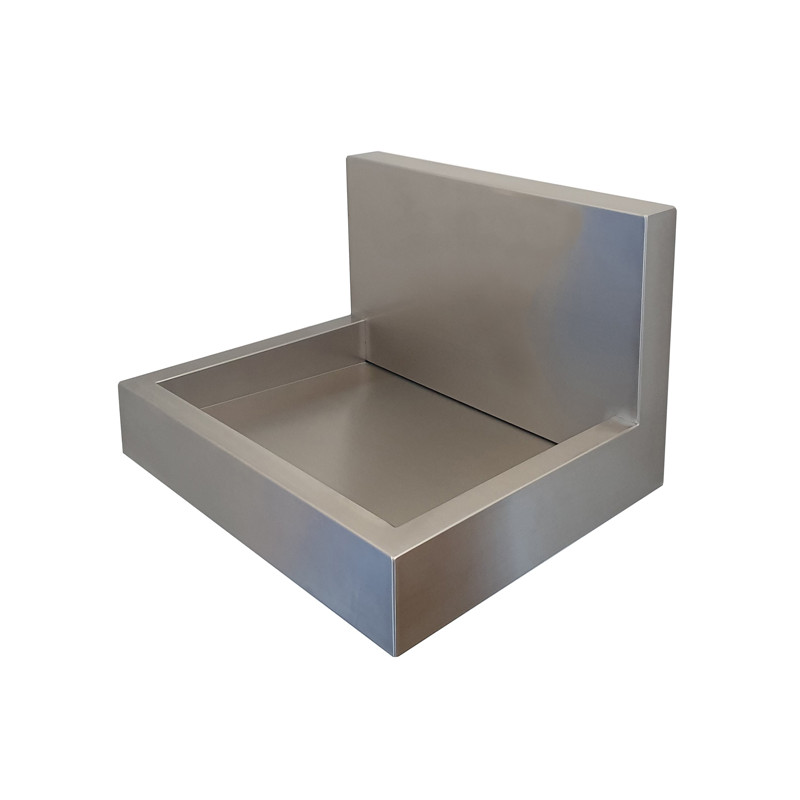 Lavabo inox design vidage invisible avec dosseret haut pour robinet mural L-114-D Photo Lavabo inox design vidage invisible avec dosseret haut pour robinet mural L-114-D