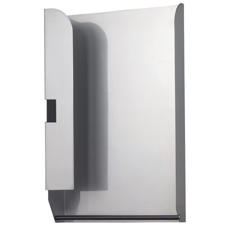 Distributeur d'essuie-mains inox en applique vu de trois quarts, fente de sortie basse