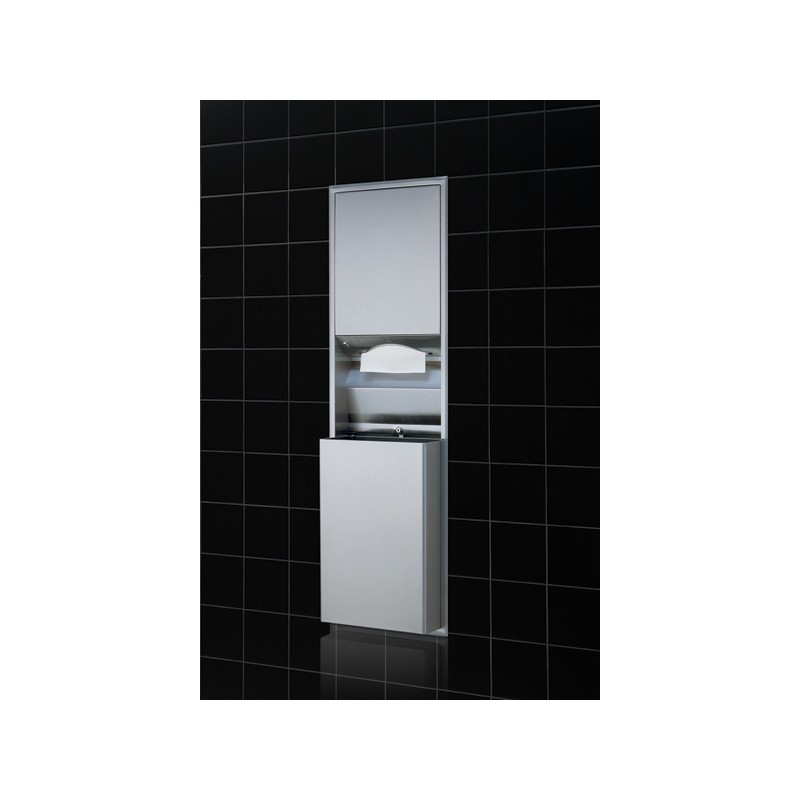 Wall-mounted built-in stainless steel unit with paper towel dispenser and large-capacity waste bin