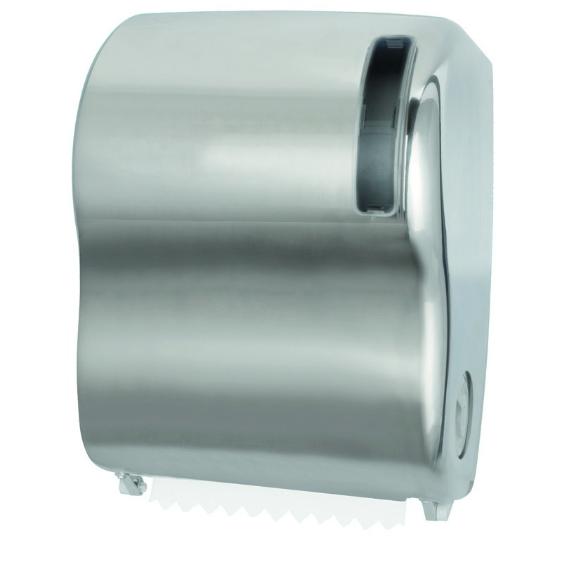 Dispensador de bobinas de toallas de mano brillantes de acero inoxidable para instituciones