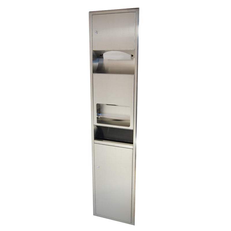 Combiné encastré papier air poubelle inox design et antivandalisme