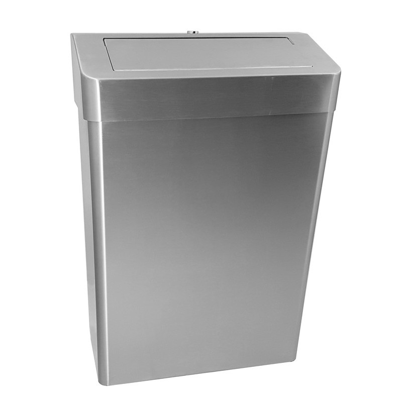 Poubelle à clapet poussoir inox 25L et serrure pour collectivités