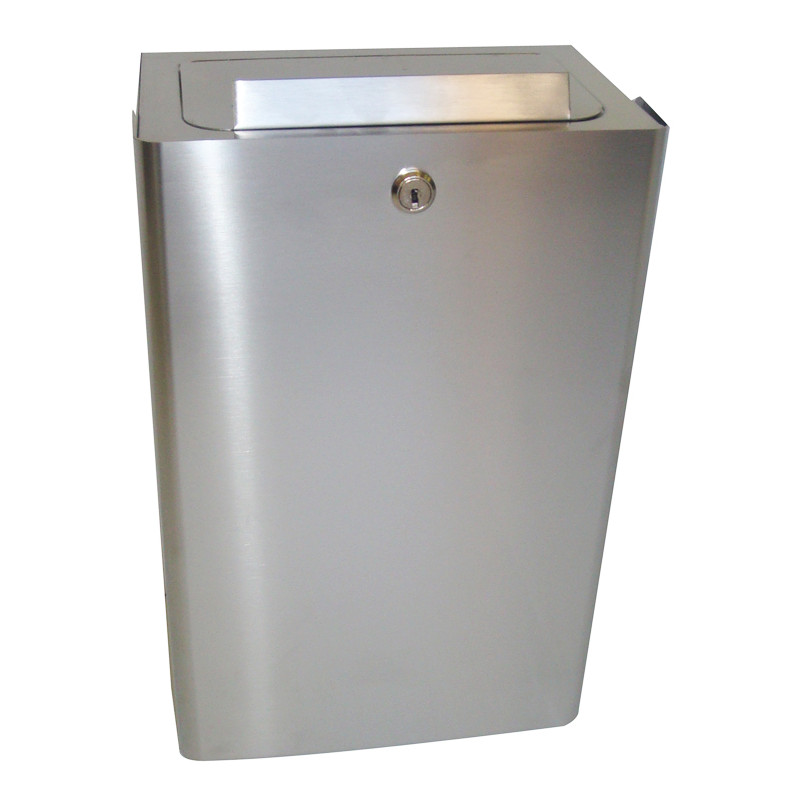 Stainless steel feminine hygiene bin with lock, wall-mounted or free-standing