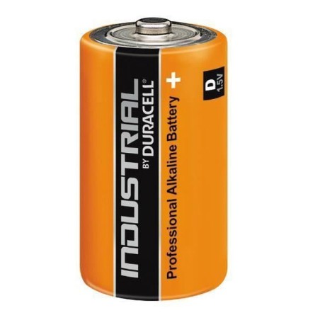 Pila alcalina cilíndrica naranja de 1,5 voltios, formato D, borne positivo hacia arriba