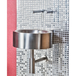 Miniature-3 Moderno lavabo suspendido de acero inoxidable cepillado con grifo de pared LM-020-S