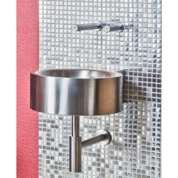 Miniature-3 Lavabo moderne suspendu inox brossé avec robinetterie murale LM-020-S