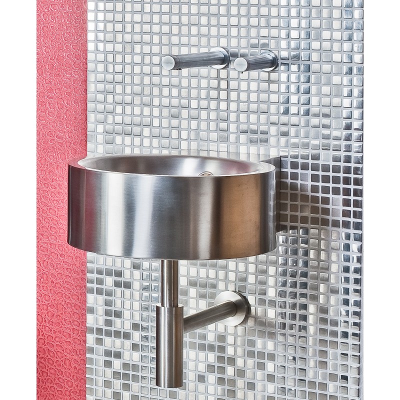 Wash basin modern wall hung stainless steel brushed with mural faucet