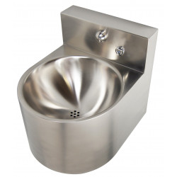 Miniature-0 Wash basin mural vandal proof stainless steel with back splash faucet mural push button integrated IN-STR