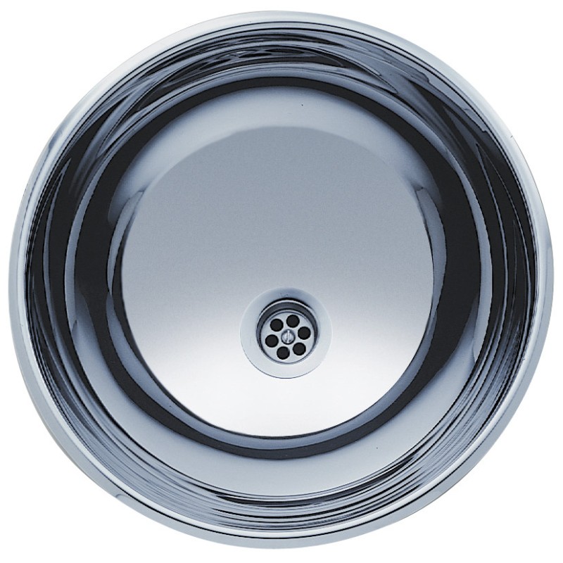 Lavabo redondo de acero inoxidable para construir en acero inoxidable brillante