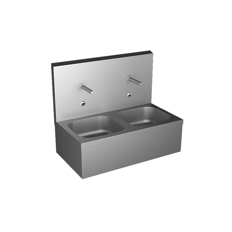 Photo Double wash basin sinks automatic stainless steel for collectivities LM-07