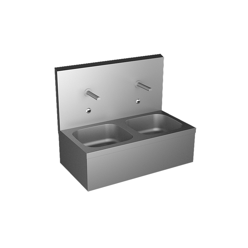 Photo Lavabo double éviers inox automatique pour collectivités LM-07