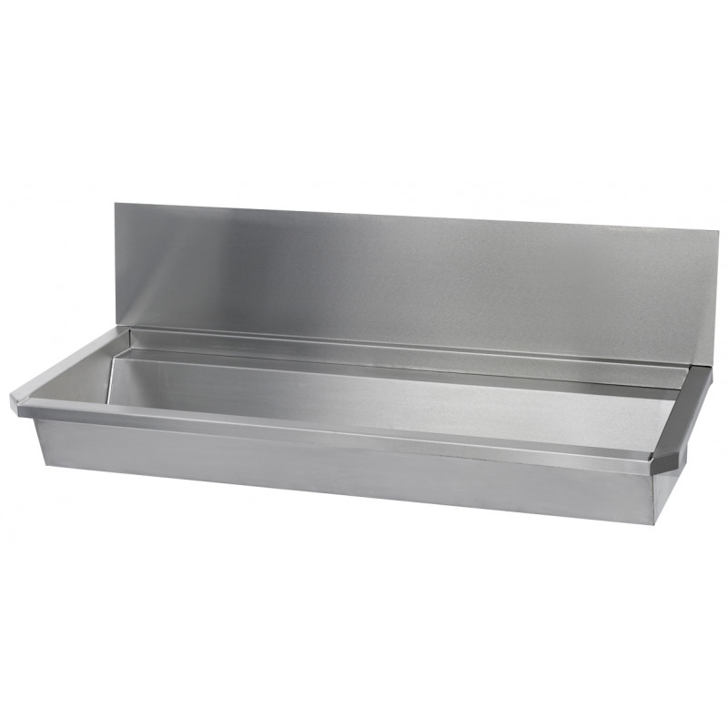 Photo Lavabo acier inox rigole avec dosseret haut pour collectivité INTER-5-60-D