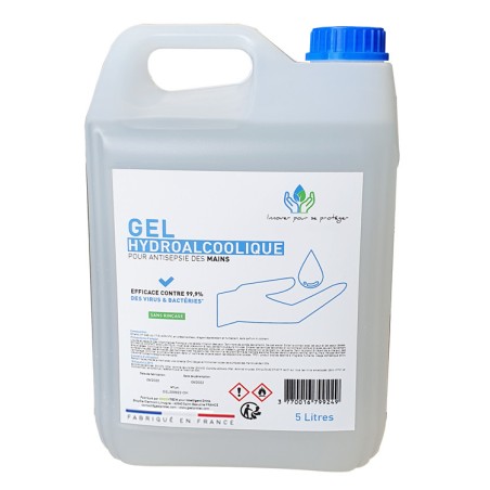 Lata de gel hidroalcohólico de 5 L, fabricada en Francia