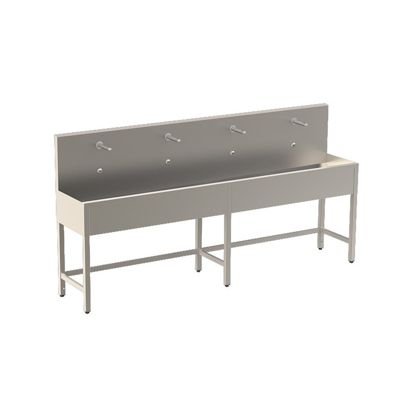 Collective wash basin on foot 4 places with electronic faucets