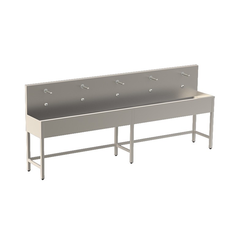 Lavabo collectif sur pieds avec robinets électroniques intégrés