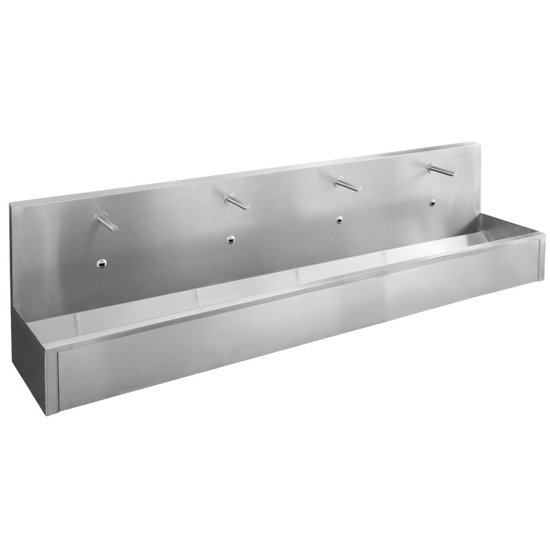 Collective wash basin mural stainless steel with automatic faucet integrated