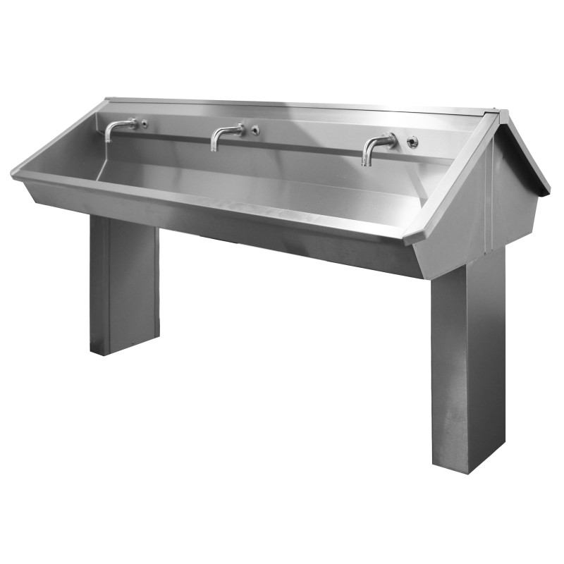 Central wash through stainless steel on foot with electronic faucets 6 places