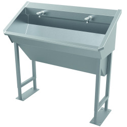 Miniature-1 Collective wash basin double places stainless steel on foot with option concealed-siphon INTER-1P-100
