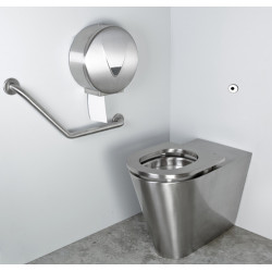 Toilet stainless steel extended to be floor stood accessible all public, with option toilet lid stainless steel