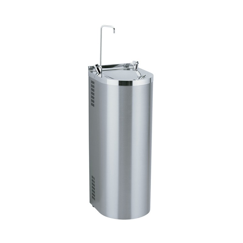Stainless steel free-standing drinking fountain for filling glasses and carafes