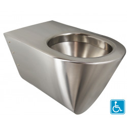 Extended stainless steel wall-hung toilet bowl for the disabled and people with reduced mobility