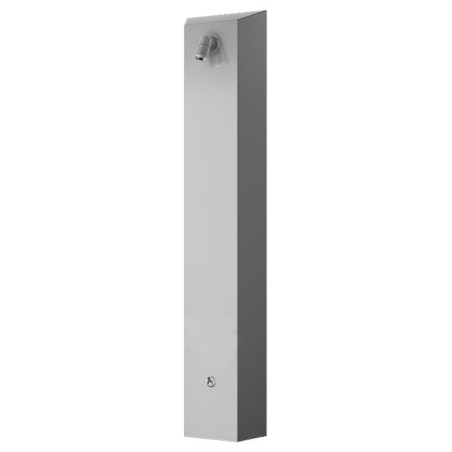 Panel vertical de acero inoxidable depurado, rociador fijo arriba y pequeño botón piezo abajo