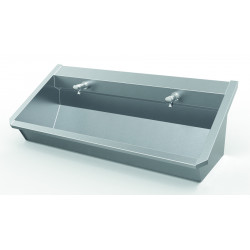 Miniature-2 Stainless steel communal washbasin with backsplash and integrated timed push taps INTER-1-100