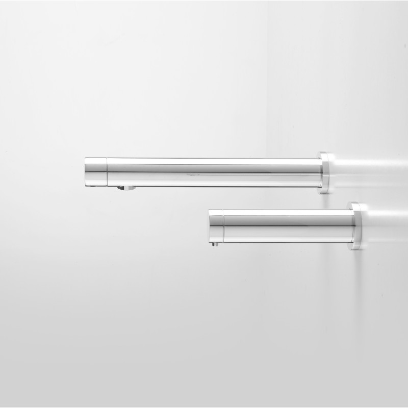 Robinet automatique mural AKWALINE et distributeur de savon RONDEO design assorti